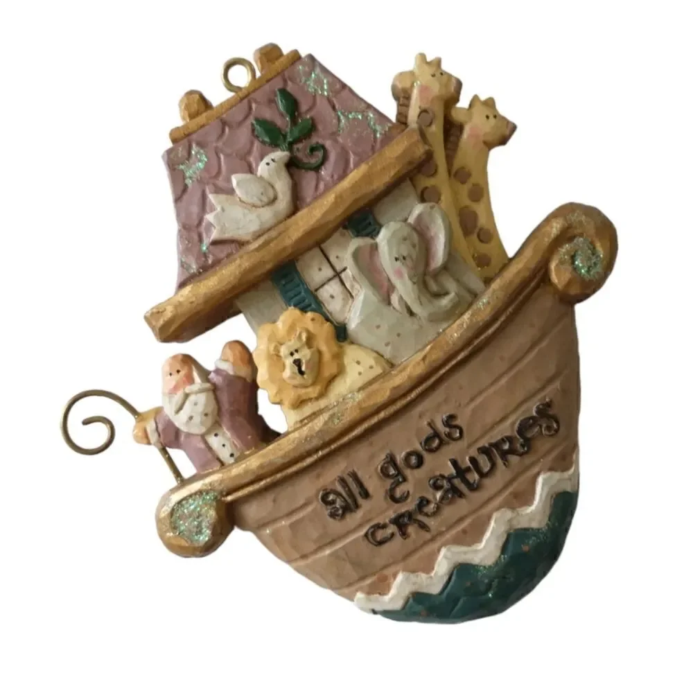 Vintage Noahs Ark Resin Christmas‎ Ornament All Gods Creatures Religious Decor
